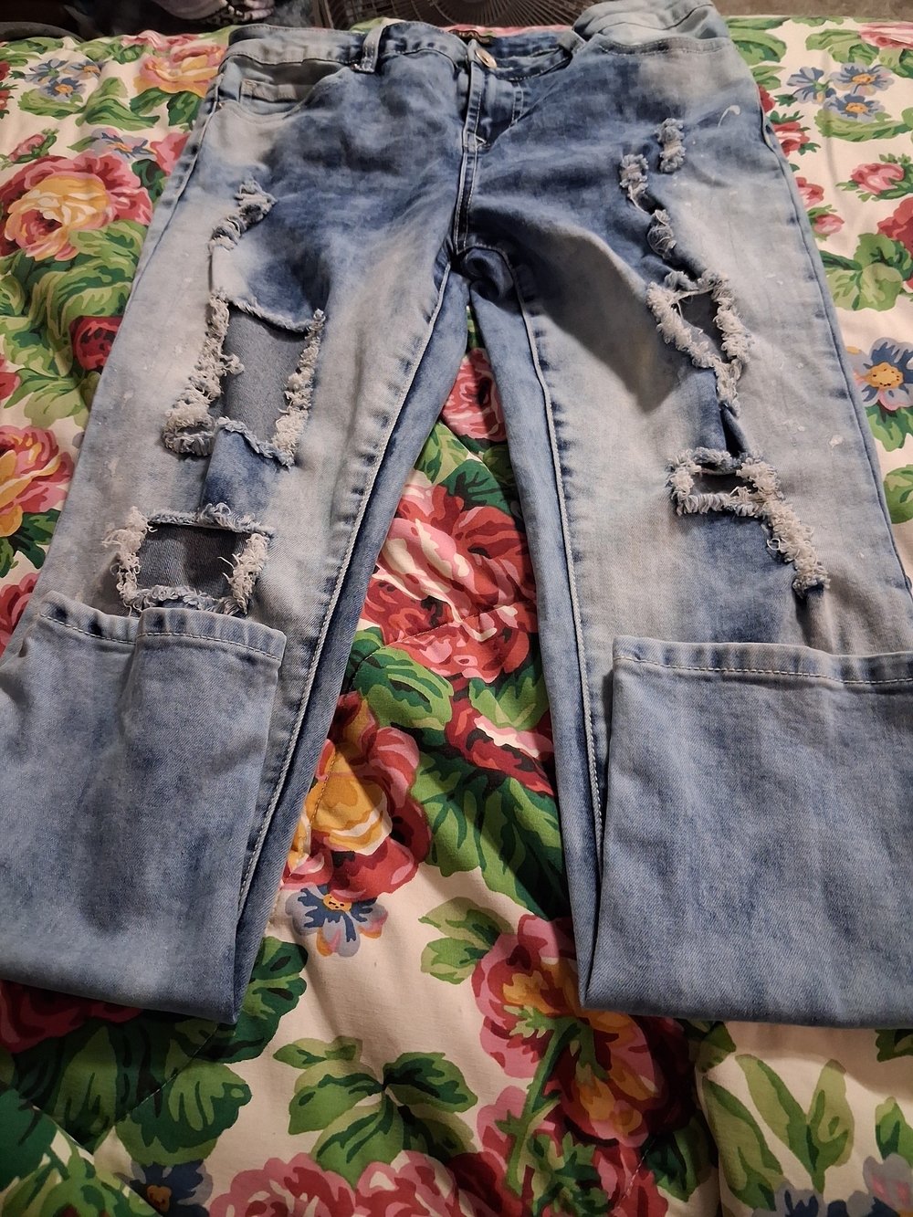 Light Blue Distressed Straight-Leg Jeans